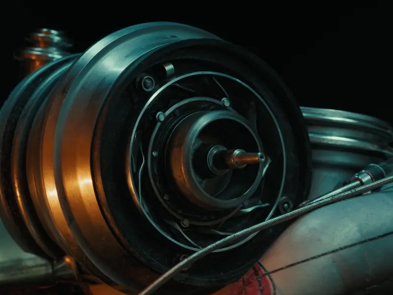 Close up of a turbocharger with a braided oil line